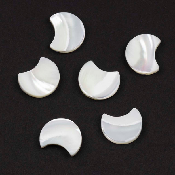 Mother of Pearl 12x15mm White Crescent Moon Beads - 6 pieces