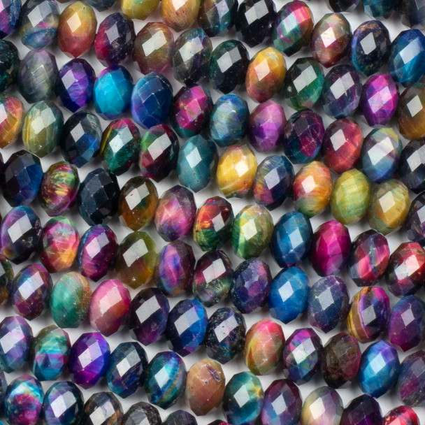 Dyed Purple & Blue Rainbow Tigereye 5x8mm Faceted Rondelle Beads - 15.5 inch strand