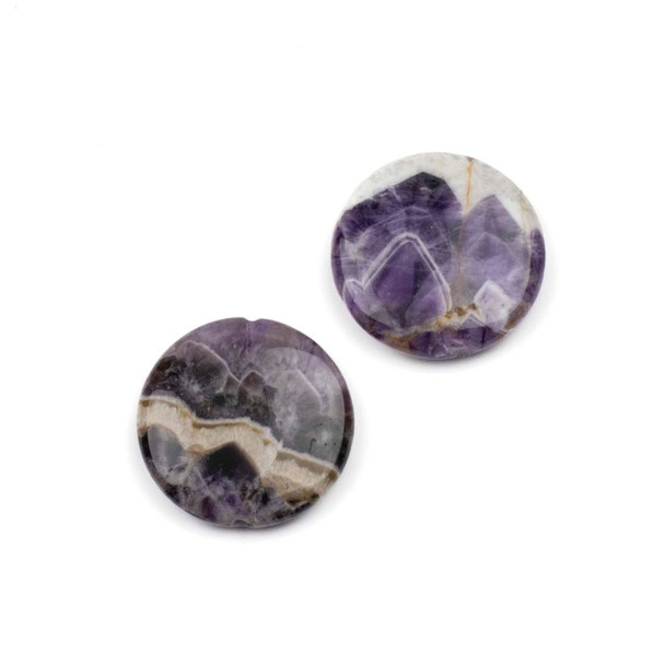 Dog Tooth Amethyst 30mm Through Drilled Coin Pendants - 2 per bag