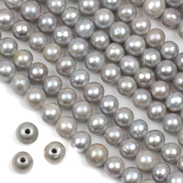 Large Hole Fresh Water Pearl 9mm Silver Grey Potato Beads with 2mm Drilled Hole - 8 inch strand