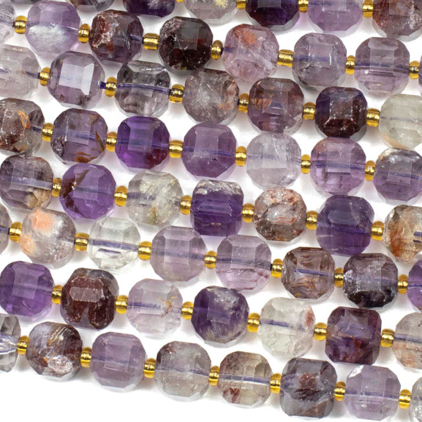 Phantom Amethyst 8.5mm Faceted Cube Beads - 15 inch strand
