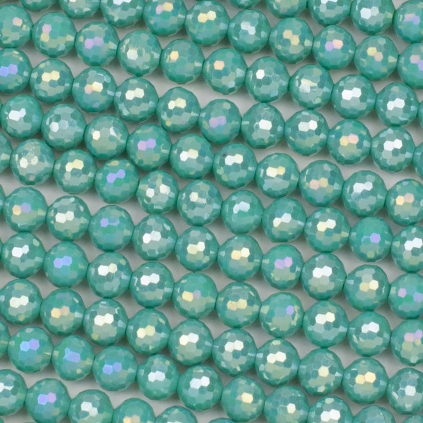 Crystal 8mm Opaque Mint Green Faceted Round Beads with an AB finish - 16 inch strand