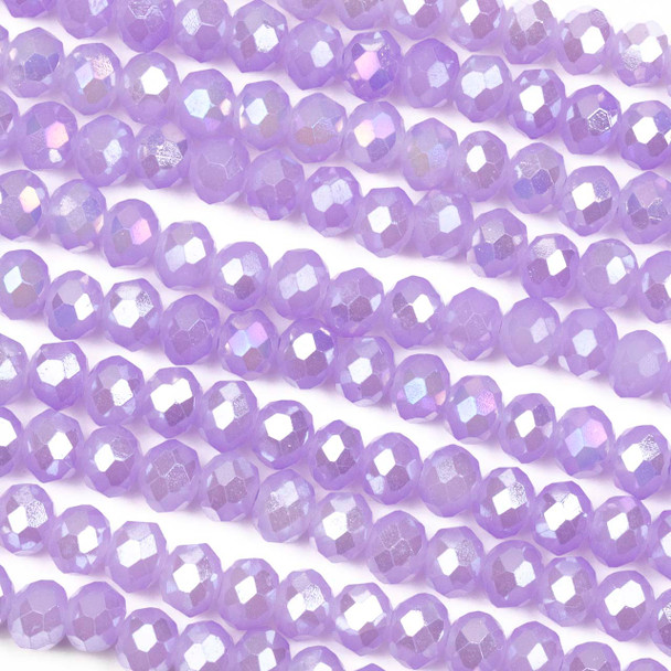 Crystal 4x6mm Opaque Lavender Purple Faceted Rondelle Beads with a Rainbow AB finish - Approx. 16 inch strand