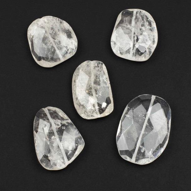 Clear Quartz approx. 30x40mm Faceted Through Drilled Flat Irregular Nugget Pendant - 1 piece