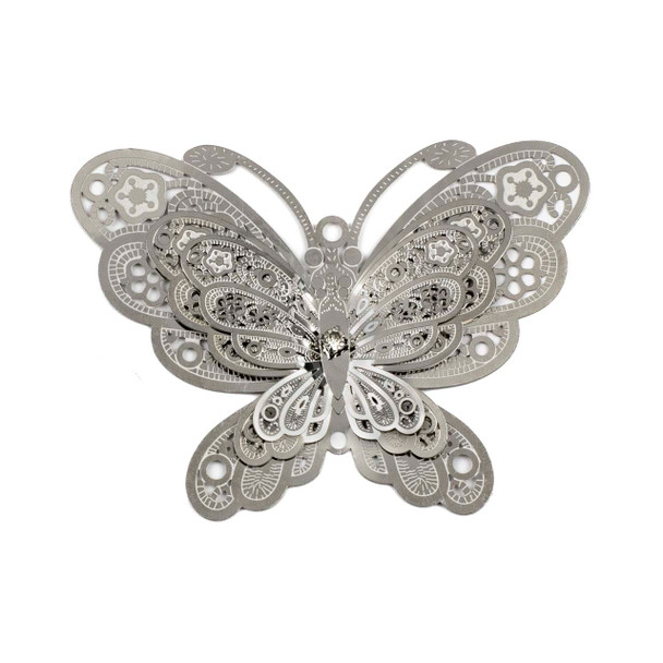 Silver Stainless Steel 65x98mm Fancy Dragonfly Link Component with Clear Crystal - 1 per bag
