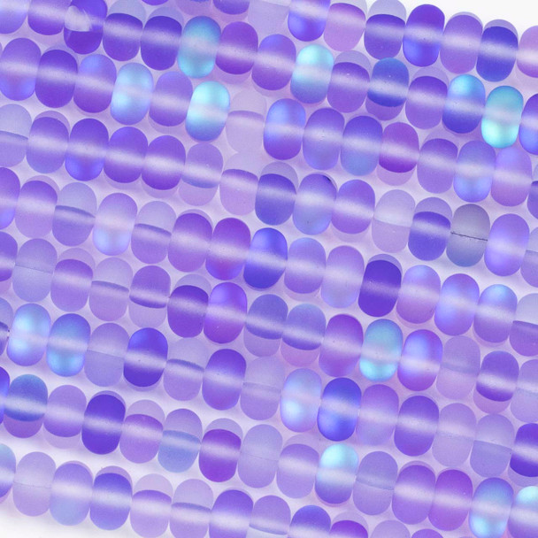 Mermaid Glass or Imitation Glass Moonstone 6x8mm Matte Lilac Purple Rondelle Beads - #17, 15 inch strand