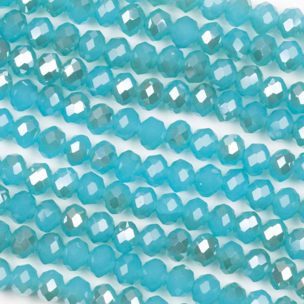 Crystal 4x6mm Opaque Honey Kissed Caribbean Blue Faceted Rondelle Beads - Approx. 16.5 inch strand