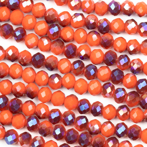 Crystal 4x6mm Opaque Blue Rainbow Kissed Orange Faceted Rondelle Beads - Approx. 17 inch strand