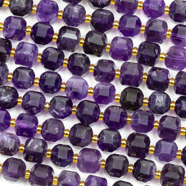 Amethyst 8-8.5mm Faceted Cube Beads - 8 inch strand