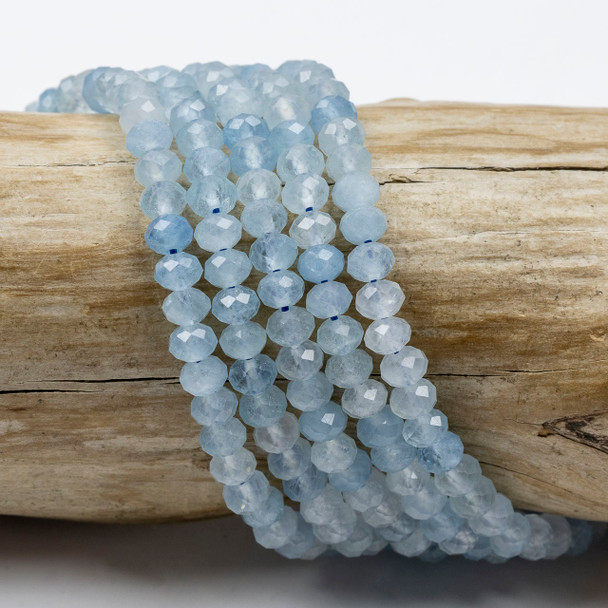 Aquamarine 4x5mm Faceted Rondelle Beads - 15 inch strand