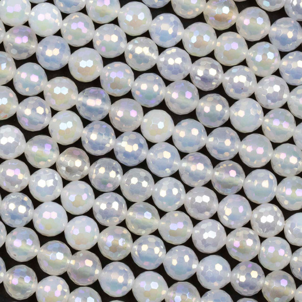 Quartz 8mm Faceted Round Beads with an AB finish - 15 inch strand