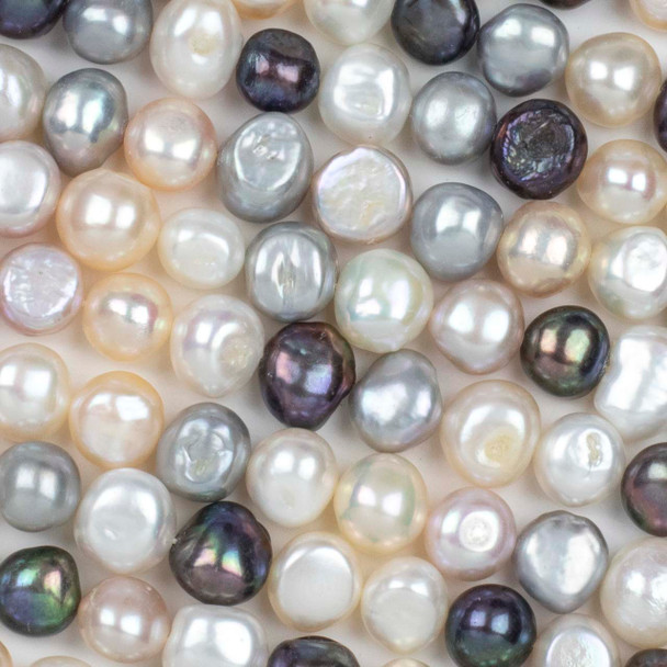 Fresh Water Pearl approx. 8x10mm Mixed White, Gray, and Peacock Irregular Potato Beads - 16 inch strand