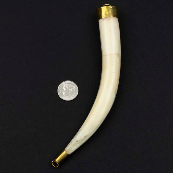 Cherry Tree Beads Bone approx. 18x140mm Horn Shaped Focal Link with Brass Cap and Loop at Bottom - 1 per bag 