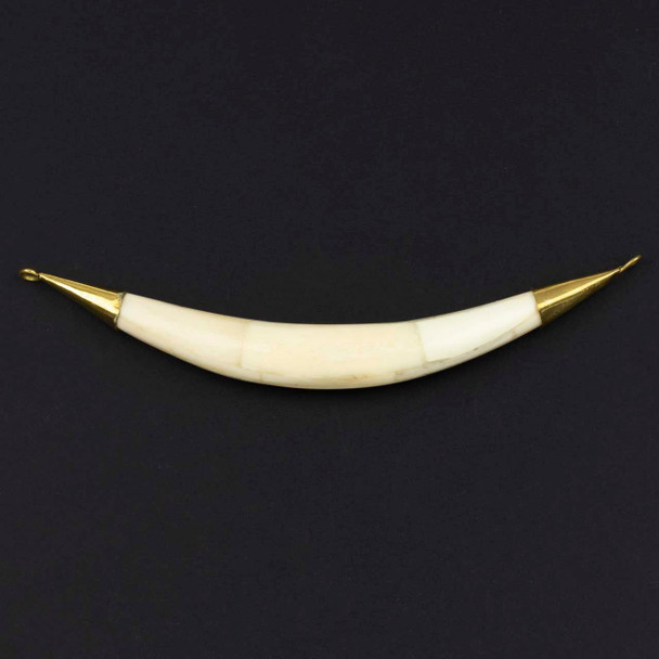 Cherry Tree Beads Bone approx. 16x152mm Horn Shaped Centerpiece Pendant Link with Brass Caps and Loops - 1 per bag 