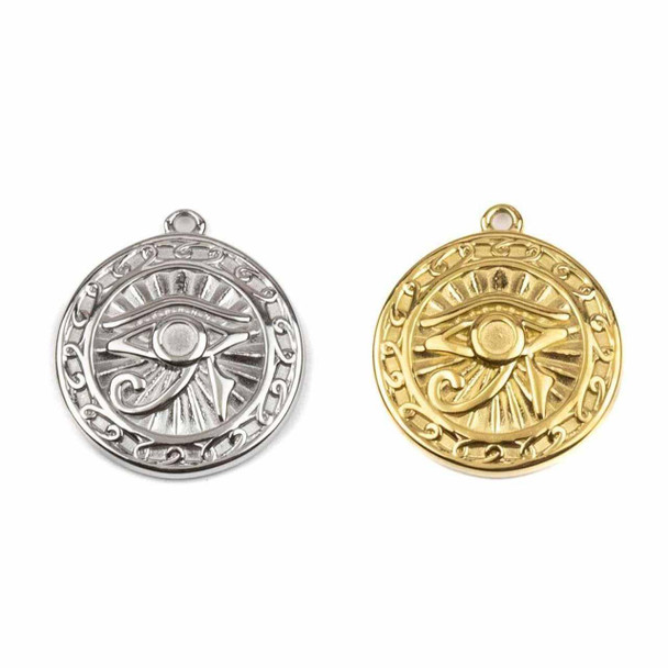 Cherry Tree Beads 304 Stainless Steel 18x20mm Eye of Ra Coin Charms - 2 per bag 