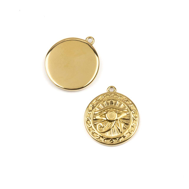 14k Gold Plated 304 Stainless Steel 18x20mm Eye of Ra Coin Charms - 2 per bag