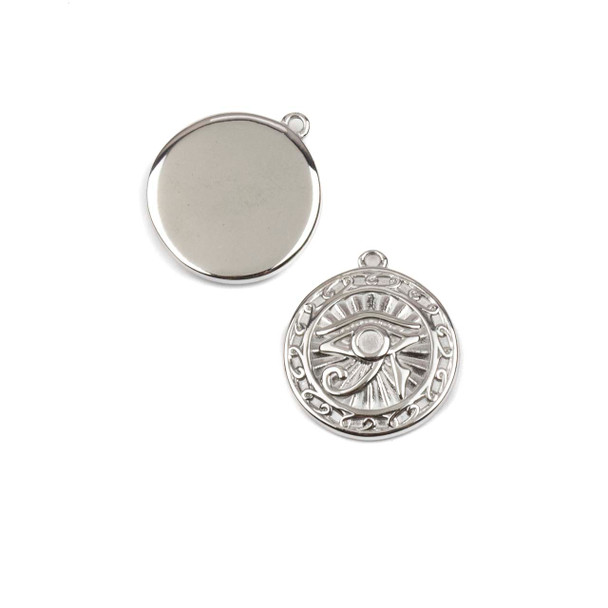 Silver 304 Stainless Steel 18x20mm Eye of Ra Coin Charms - 2 per bag