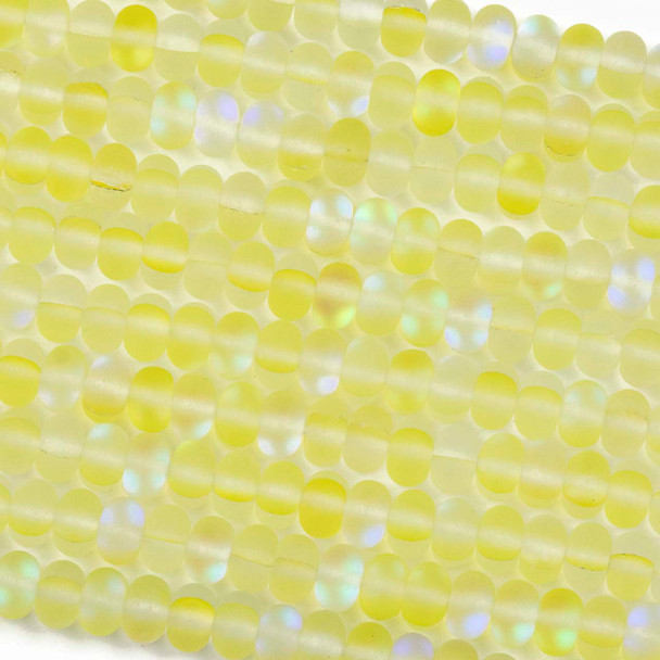 Mermaid Glass or Imitation Glass Moonstone 4x6mm Matte Yellow Rondelle Beads - 15 inch strand