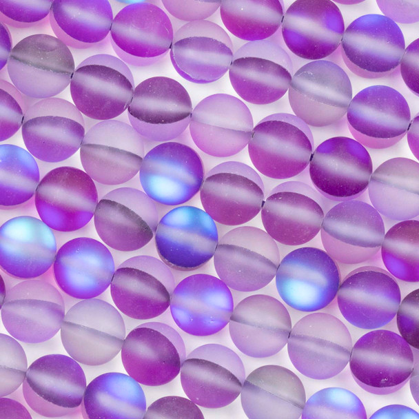 Mermaid Glass or Imitation Glass Moonstone 8mm Matte Azalea Purple Round Beads - 15 inch strand