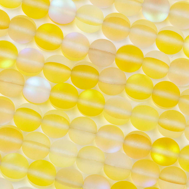Mermaid Glass or Imitation Glass Moonstone 8mm Matte Yellow Sunshine Round Beads - 15 inch strand