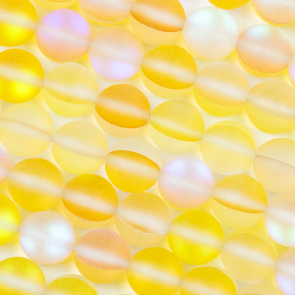 Mermaid Glass or Imitation Glass Moonstone 10mm Matte Yellow Sunshine Round Beads - 15 inch strand