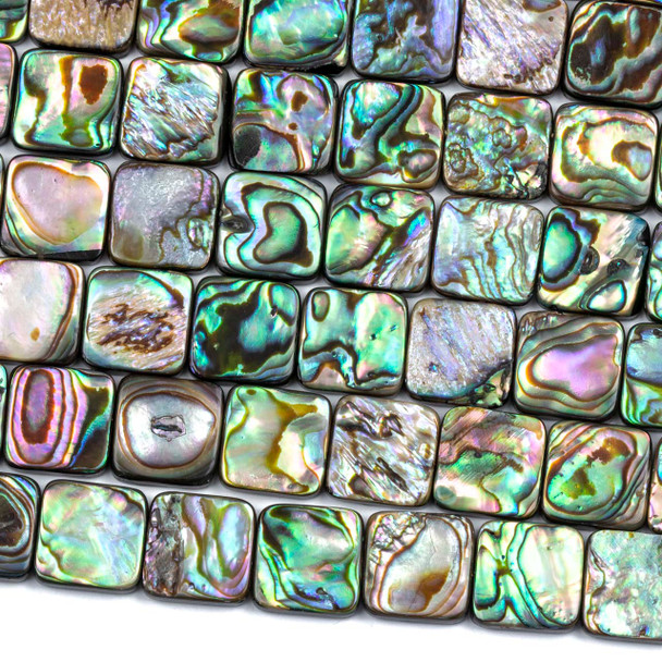 Abalone Paua Shell 12mm Square Beads - 16 inch strand