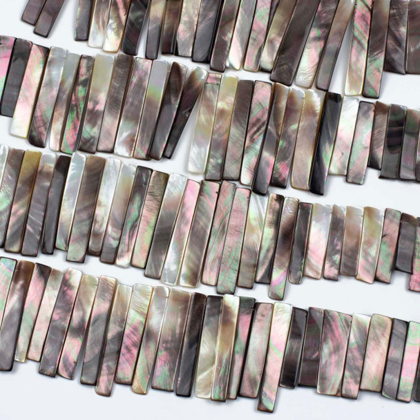 Cherry Tree Beads Gray Pinctada Maxima Shell approx. 7-10x22-45mm Top Drilled Rectangle Beads - 16 inch strand 