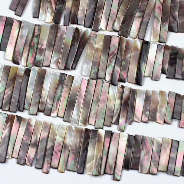 Gray Pinctada Maxima Shell approx. 7-10x22-45mm Top Drilled Rectangle Beads - 16 inch strand