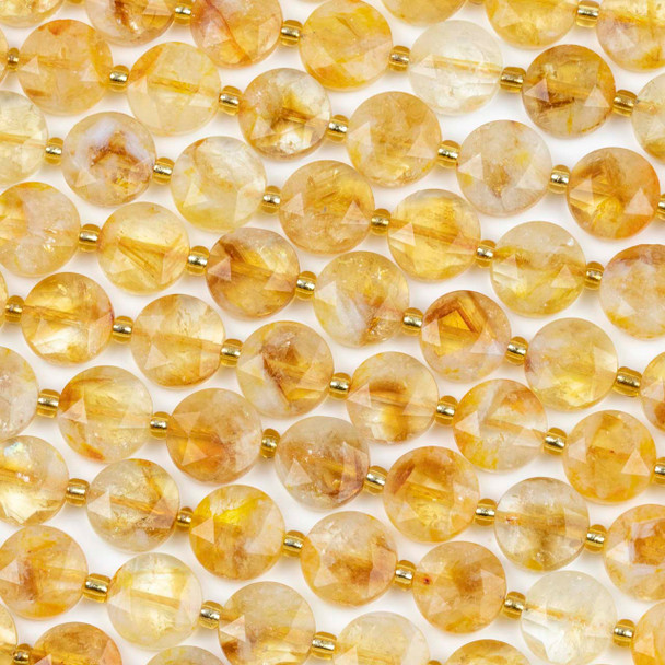 Citrine 10mm Faceted Coin Beads - 15 inch strand