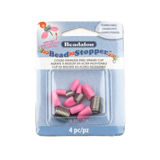 Coiled Stainless Steel Strand Clip Bead Stoppers Combo Pack - 2 Small, 2 Large