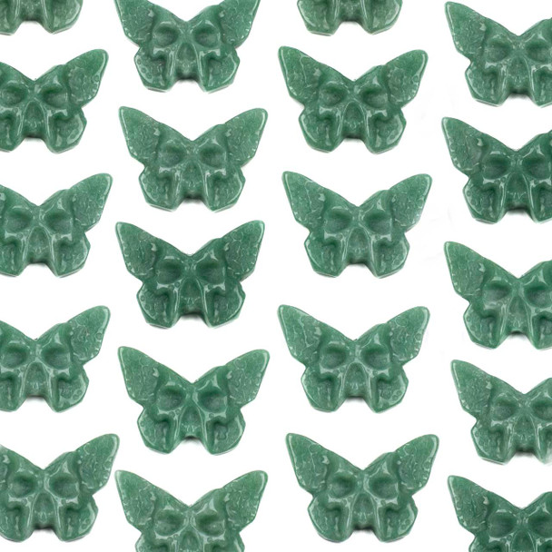 Green Aventurine approx. 26x37mm Top to Back Drilled Skull Faced Butterfly Pendant - 1 per bag