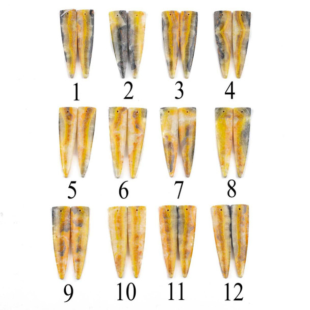 Cherry Tree Beads Bumblebee Jasper 12x48mm Top Front Drilled Triangle Pendant Pair - 2 pieces 