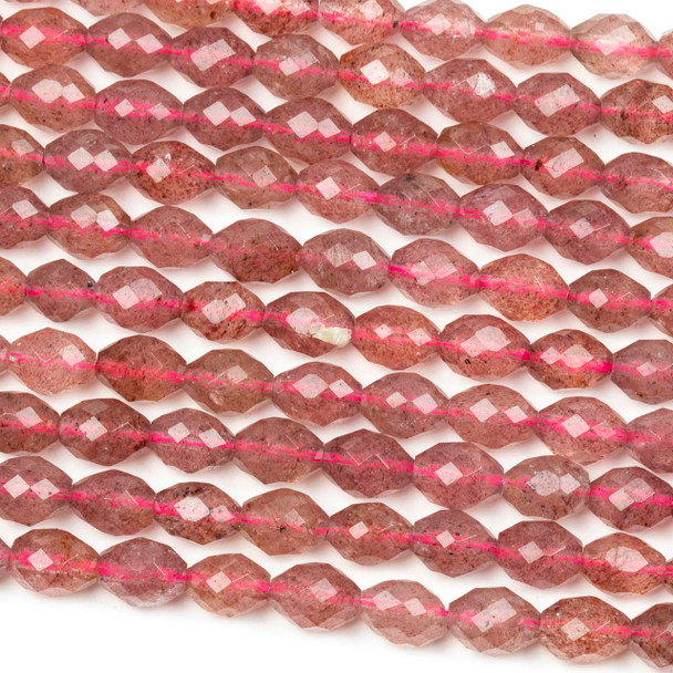 Strawberry Quartz 6x8mm Faceted Rice Beads - 15 inch strand