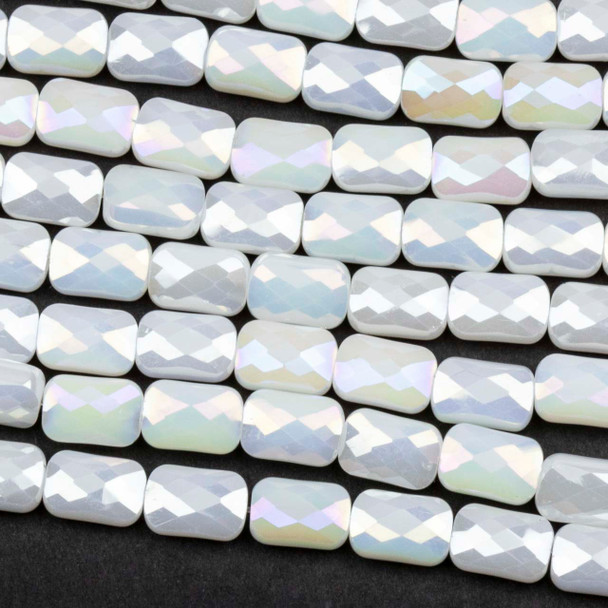 Crystal 4x7mm Opaque White Faceted Rectangle Beads with an AB finish - 8 inch strand