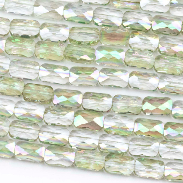 Crystal 4x7mm Lemon Lime Faceted Rectangle Beads with an AB finish - 8 inch strand
