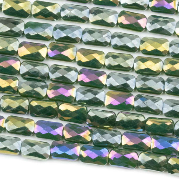 Cherry Tree Beads Crystal 4x7mm Opaque Golden Olive Green Rainbow Faceted Rectangle Beads - 8 inch strand 