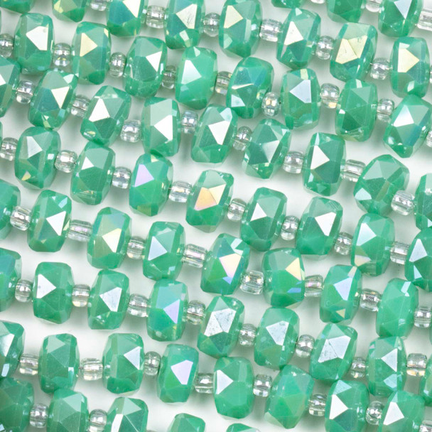 Crystal 5x8mm Opaque Matcha Green Faceted Heishi Beads with an AB finish - 22 inch circular strand