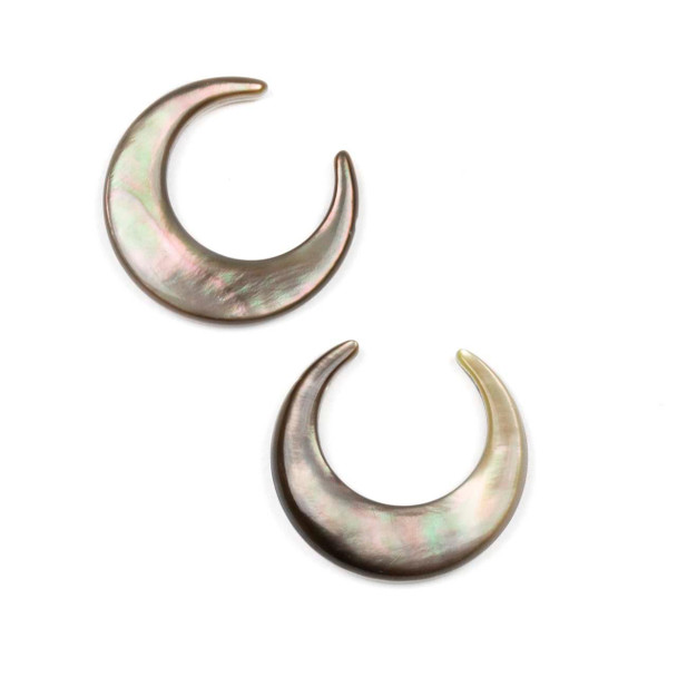 Cherry Tree Beads Black Shell 20mm Horizontal Drilled Crescent Moon Tiny Focals - 2 pieces 