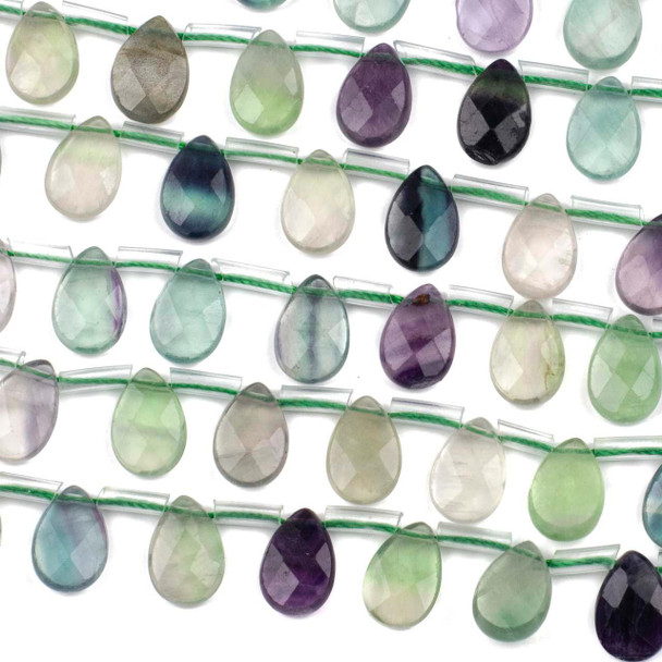 Cherry Tree Beads Rainbow Fluorite 8x12mm Top Drilled Faceted Flat Teardrop Beads - 15 inch strand 