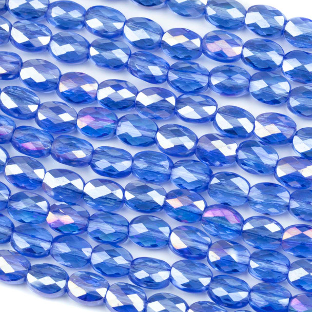 Crystal 6x8mm French Blue Faceted Oval Beads with an AB finish - 8 inch strand