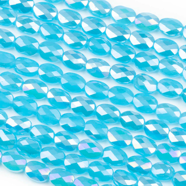 Crystal 6x8mm Opaque Sky Blue Faceted Oval Beads with an AB finish - 8 inch strand