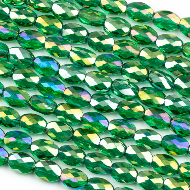 Crystal 6x8mm Emerald Green Faceted Oval Beads with a Golden AB finish - 8 inch strand