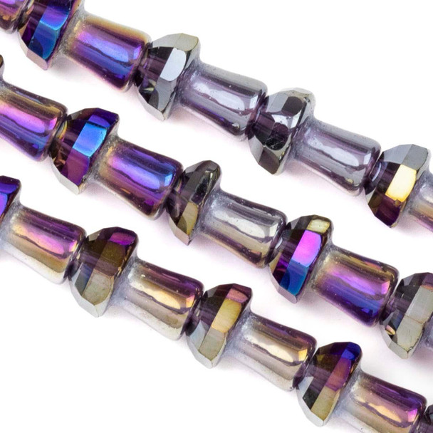 Cherry Tree Beads Crystal 8x11mm Opaque Silver & Purple Rainbow Faceted Mushroom Beads - 8 inch strand 