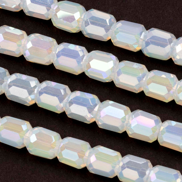 Crystal 7x9mm Opaque Opal White Faceted Tube Beads with an AB finish- 8 inch strand