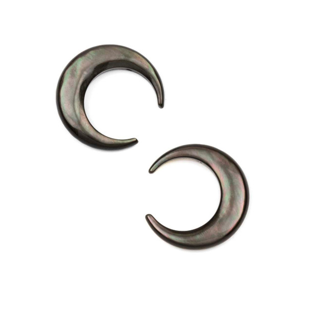 Cherry Tree Beads Black Shell 19x20mm Top Drilled Crescent Moon Tiny Focals - 2 pieces 