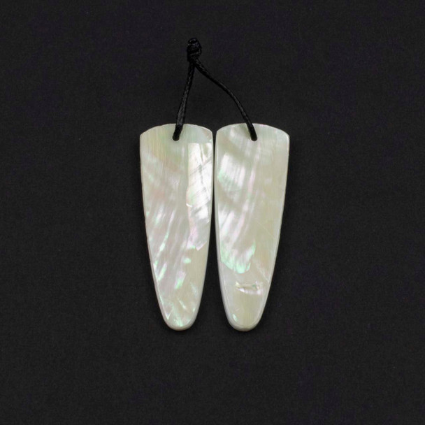 Cherry Tree Beads White Shell approx. 13x38mm Rounded Triangle Pendant Pair - 2 pieces 