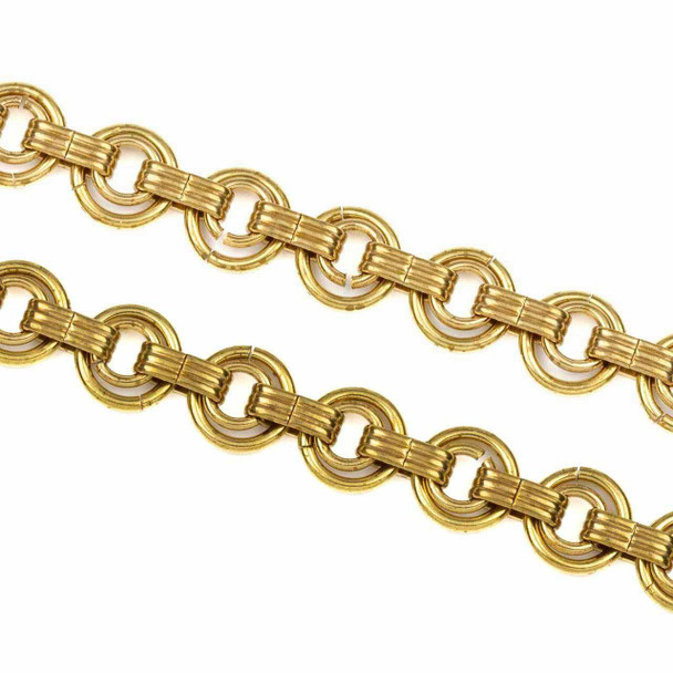 Cherry Tree Beads Brass Chain with 6mm Round Links inside 10mm Round Links with 3x9mm Grooved Connectors -  2 meters 