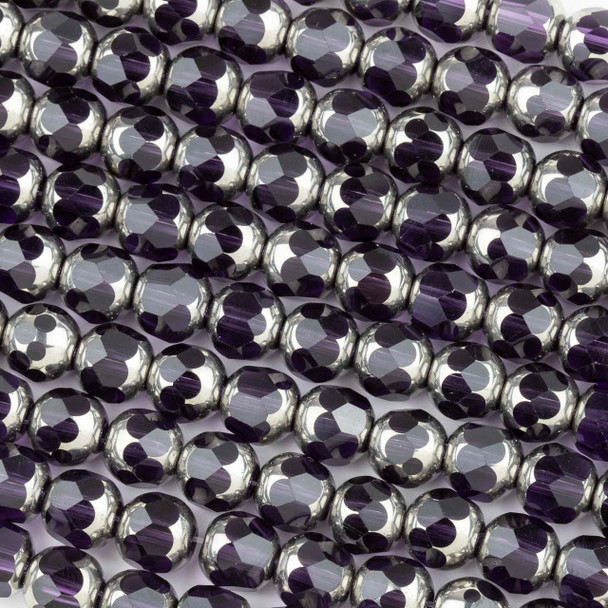 Glass Bead - 8mm Lilac Purple Faceted Round Beads with Silver Plating, 11 inch strand
