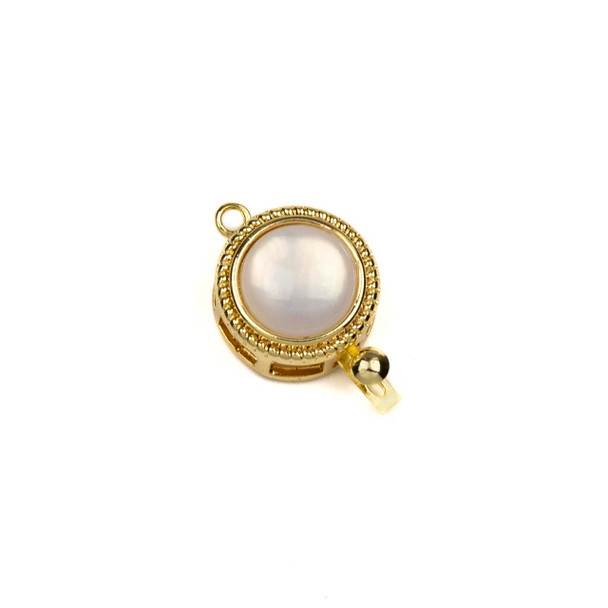 Mother of Pearl Shell 18k Gold Plated Brass Clasp - 12.5x18.5mm Coin, 1 per bag