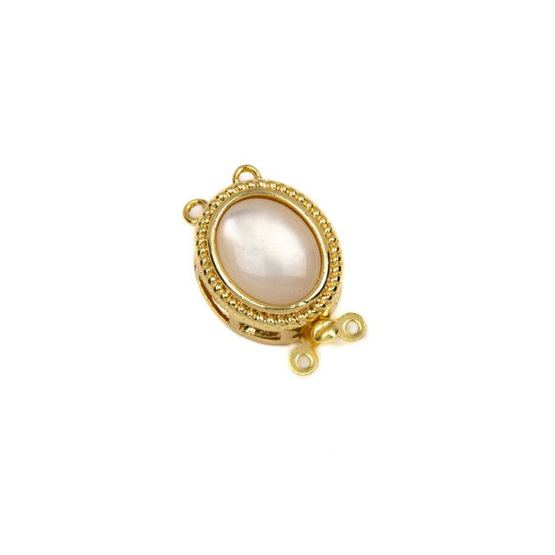 Mother of Pearl Shell 18k Gold Plated Brass Clasp - 12.5x18.5mm Oval, 2-strand Tab, 1 per bag